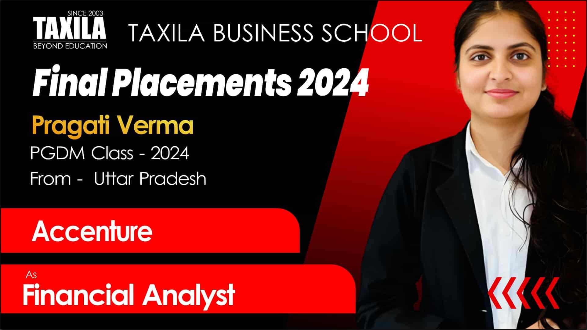 Pragati Verma Placed at Accenture | Student (2022-2024) at Taxila Business School
